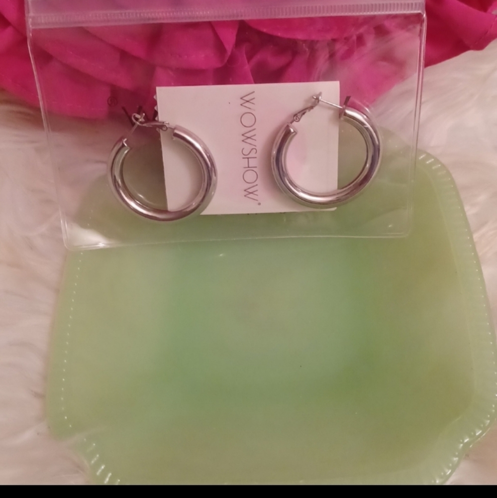 PRICE DROP TODAY 📿🎀💎🎀NWOT BEAUTIFUL WHITE GOLD PLATED HOOP EARRINGS